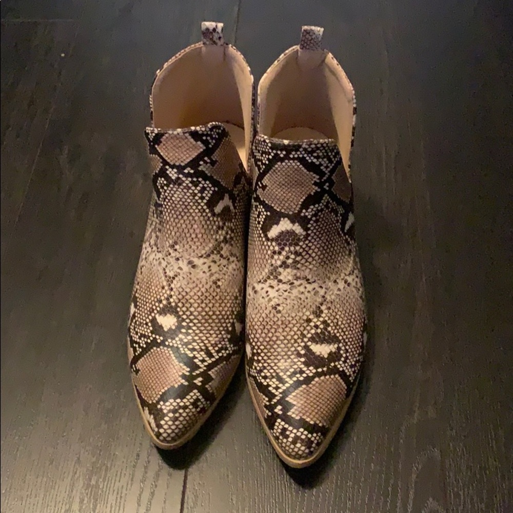 Faux snakeskin booties
